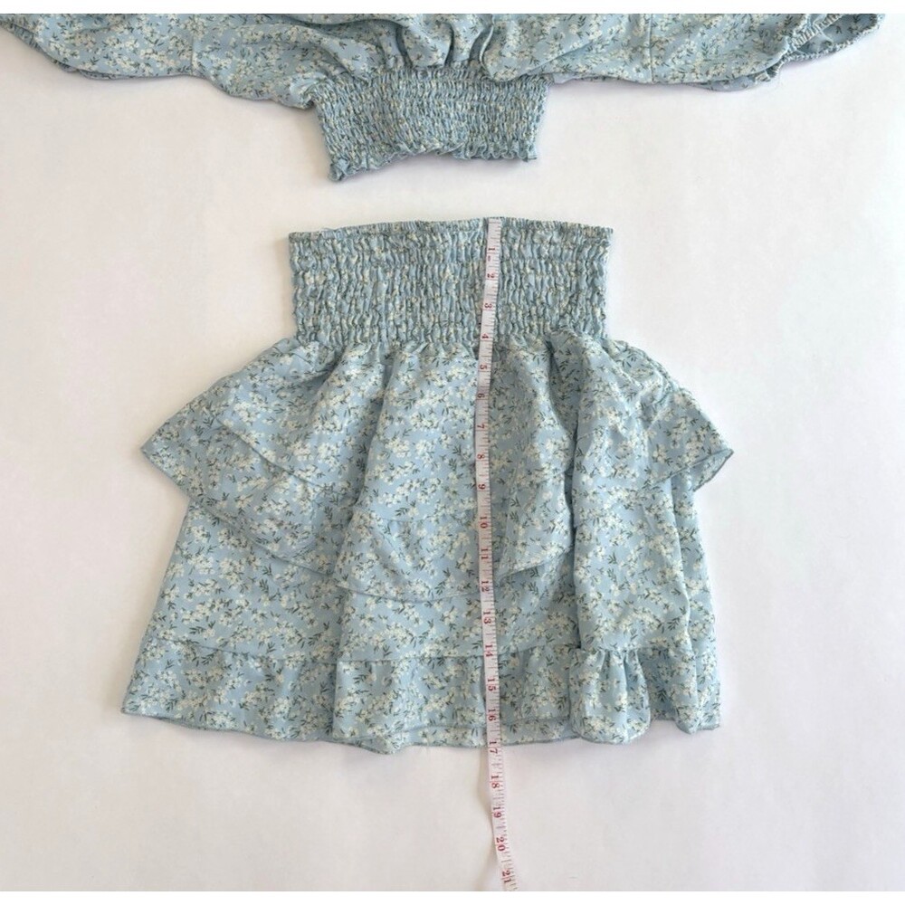 Defox Mini Skirt Crop Top Set Baby Blue Ditzy Floral Ruffle - Size S/M - Picture 5 of 5